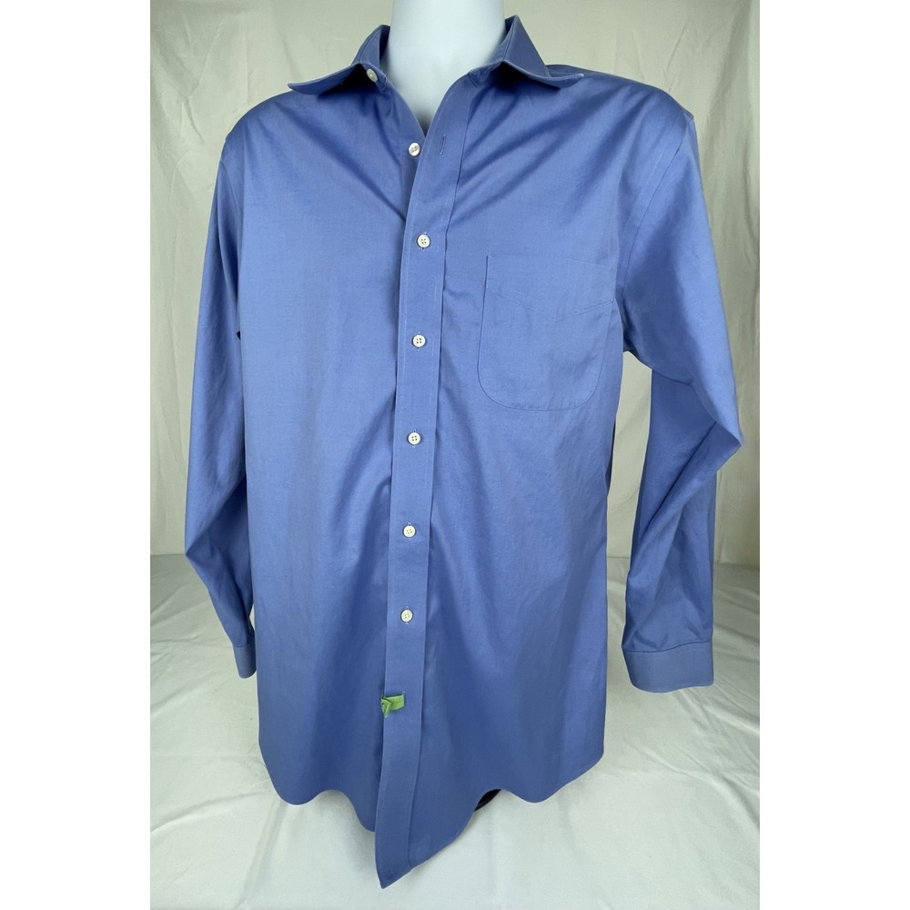 JOS A BANK TRAVELER SHIRT MENS 16-34 BLUE TAILORED FIT DRESS BUTTON FRONT COTTON